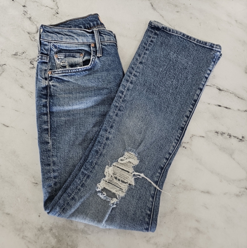 MOTHER The Insider Ankle Bloom And Doom Distressed Flare Blue Jeans 26 Preowned - Picture 4 of 11